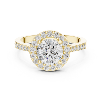 Classic Round Diamond Halo Engagement Ring with Pavé Band