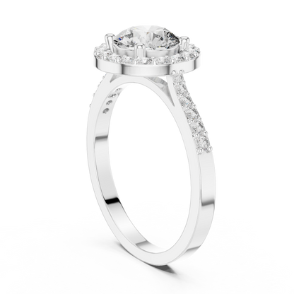 Classic Round Diamond Halo Engagement Ring with Pavé Band