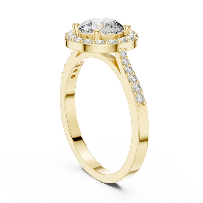 Classic Round Diamond Halo Engagement Ring with Pavé Band
