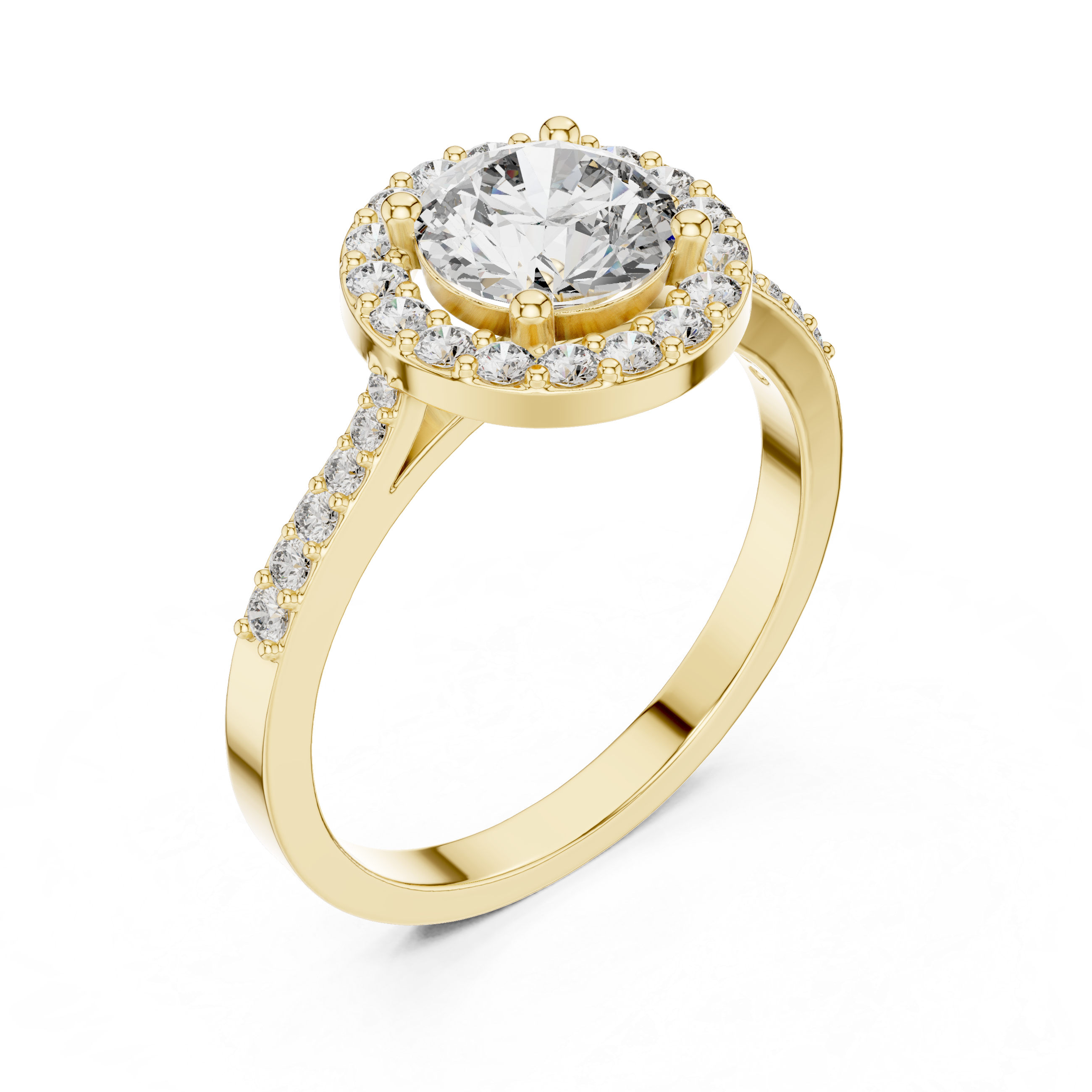 Classic Round Diamond Halo Engagement Ring with Pavé Band