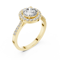 Classic Round Diamond Halo Engagement Ring with Pavé Band