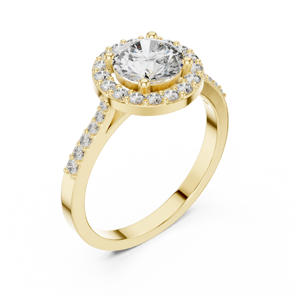 Classic Round Diamond Halo Engagement Ring with Pavé Band