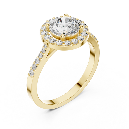 Classic Round Diamond Halo Engagement Ring with Pavé Band