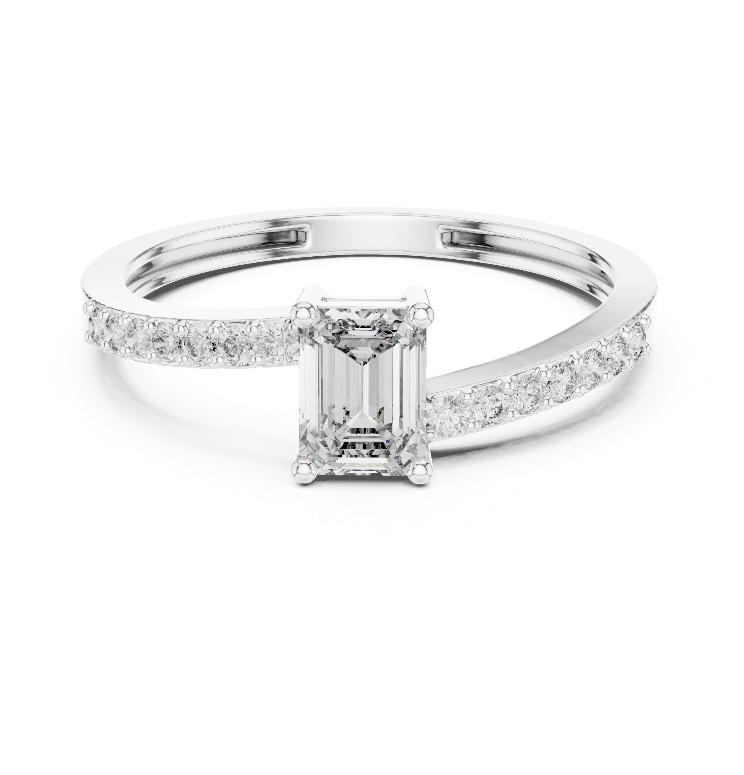 Emerald Cut Diamond Solitaire Ring with Pavé Shank
