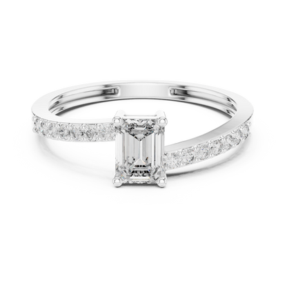 Emerald Cut Diamond Solitaire Ring with Pavé Shank