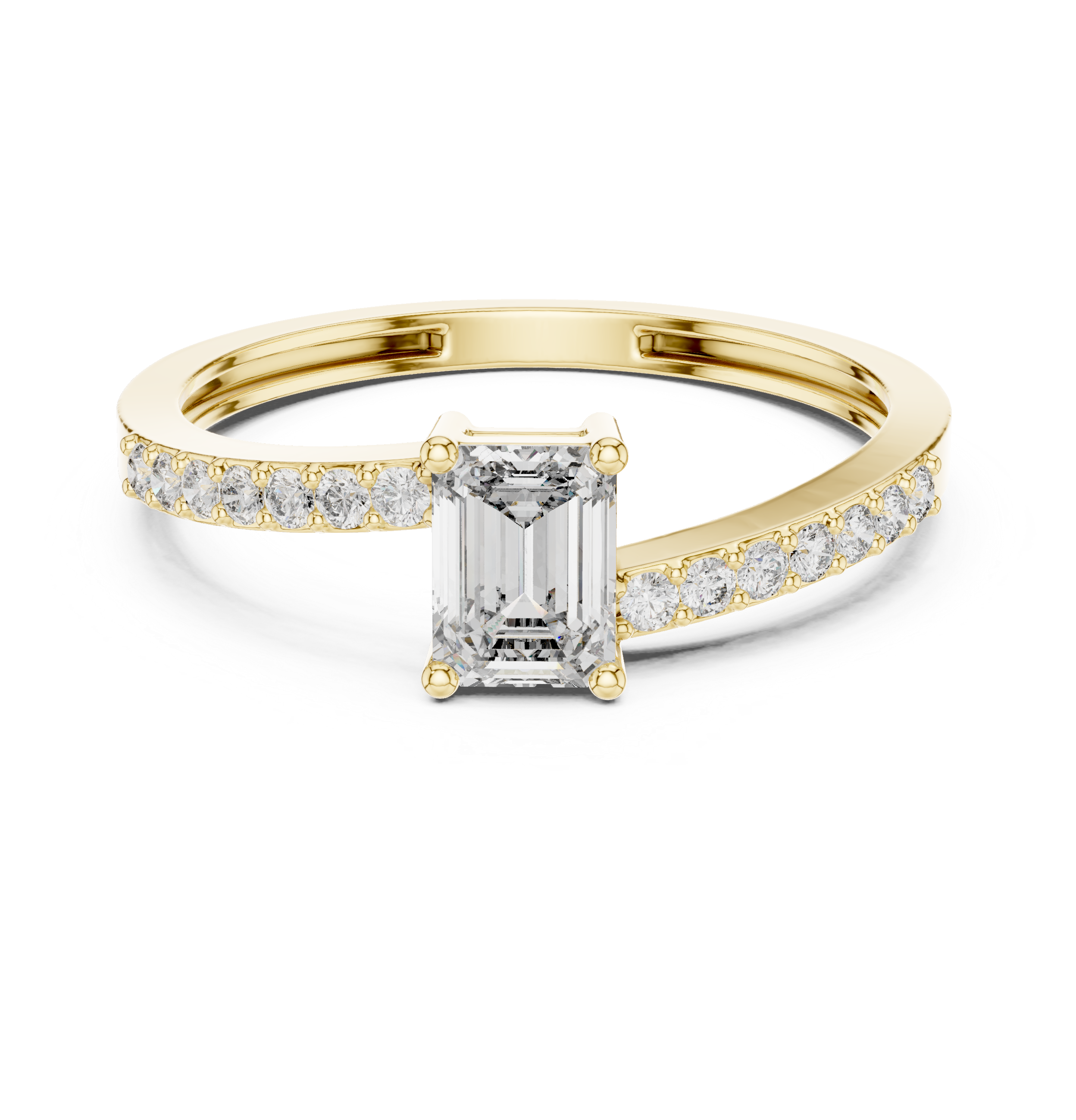 Emerald Cut Diamond Solitaire Ring with Pavé Shank
