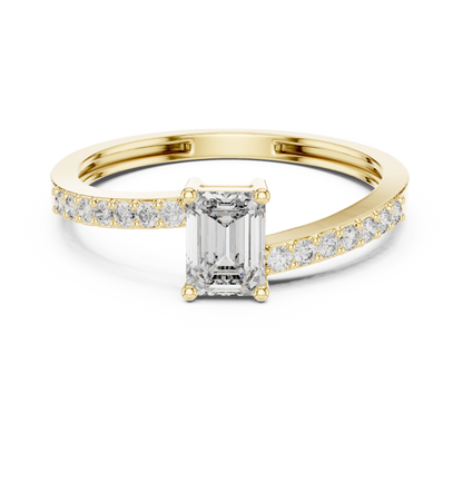 Emerald Cut Diamond Solitaire Ring with Pavé Shank