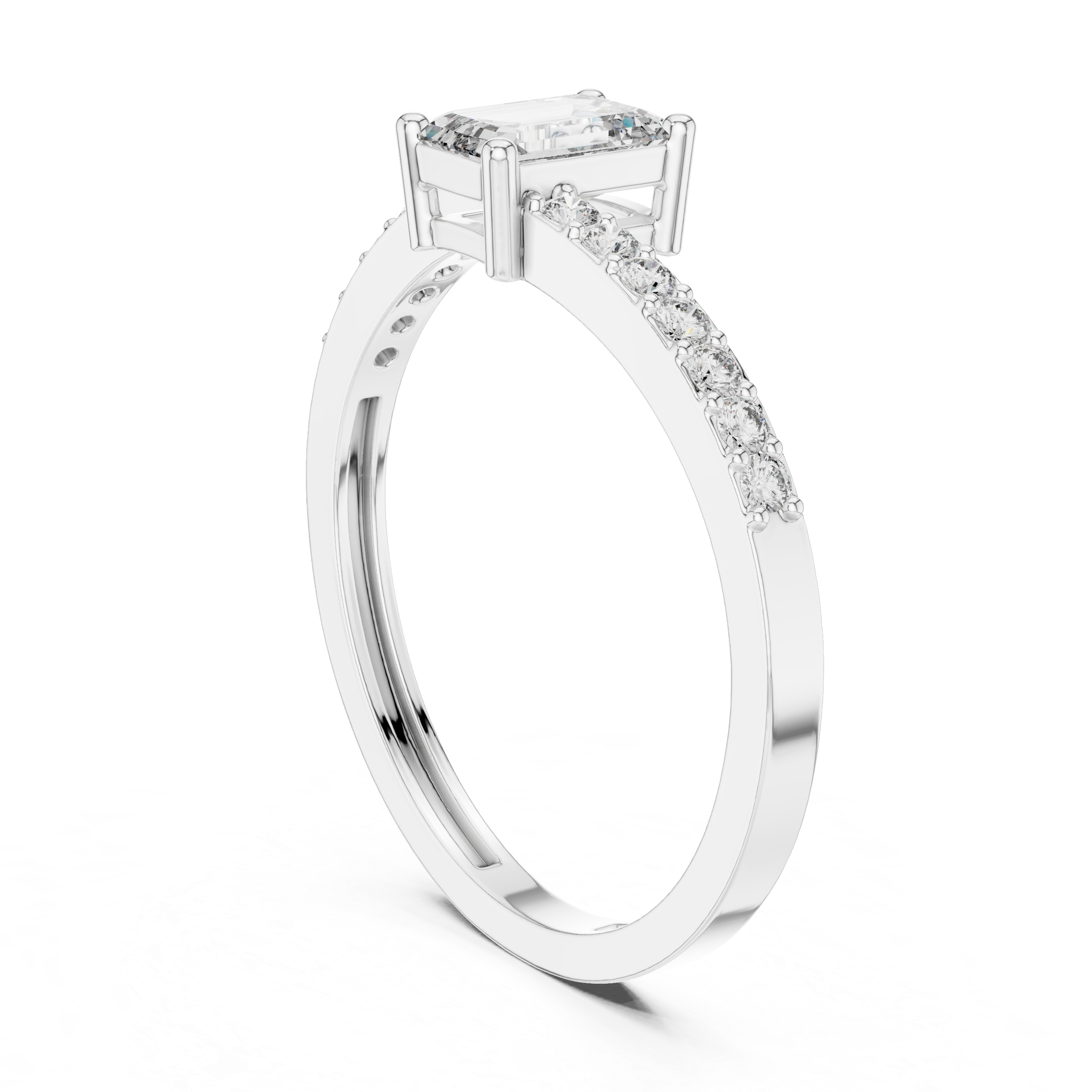 Emerald Cut Diamond Solitaire Ring with Pavé Shank