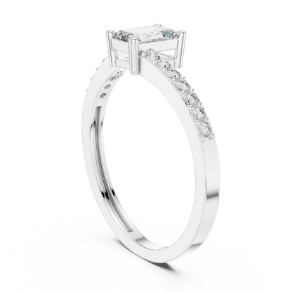 Emerald Cut Diamond Solitaire Ring with Pavé Shank