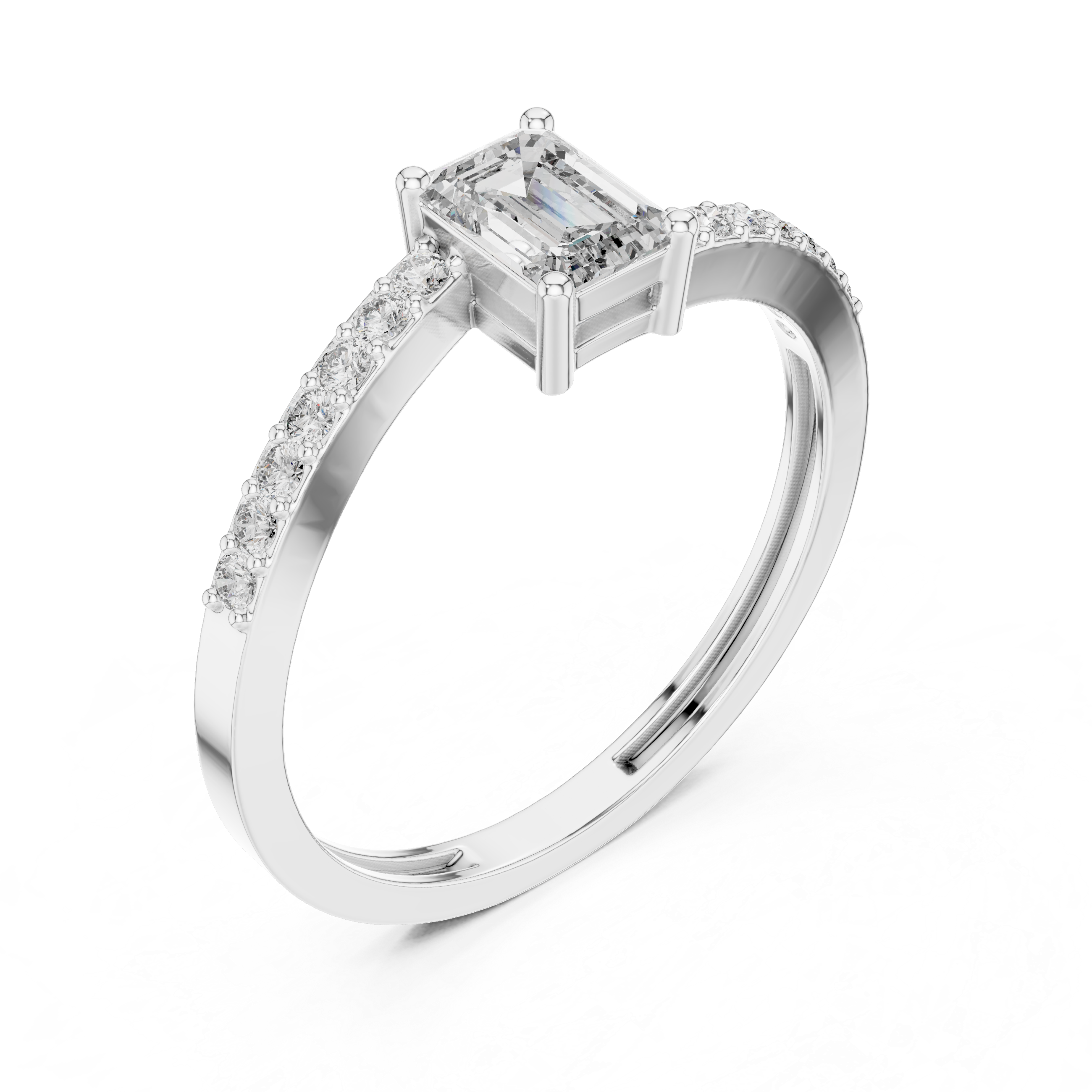Emerald Cut Diamond Solitaire Ring with Pavé Shank