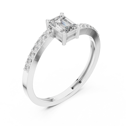Emerald Cut Diamond Solitaire Ring with Pavé Shank