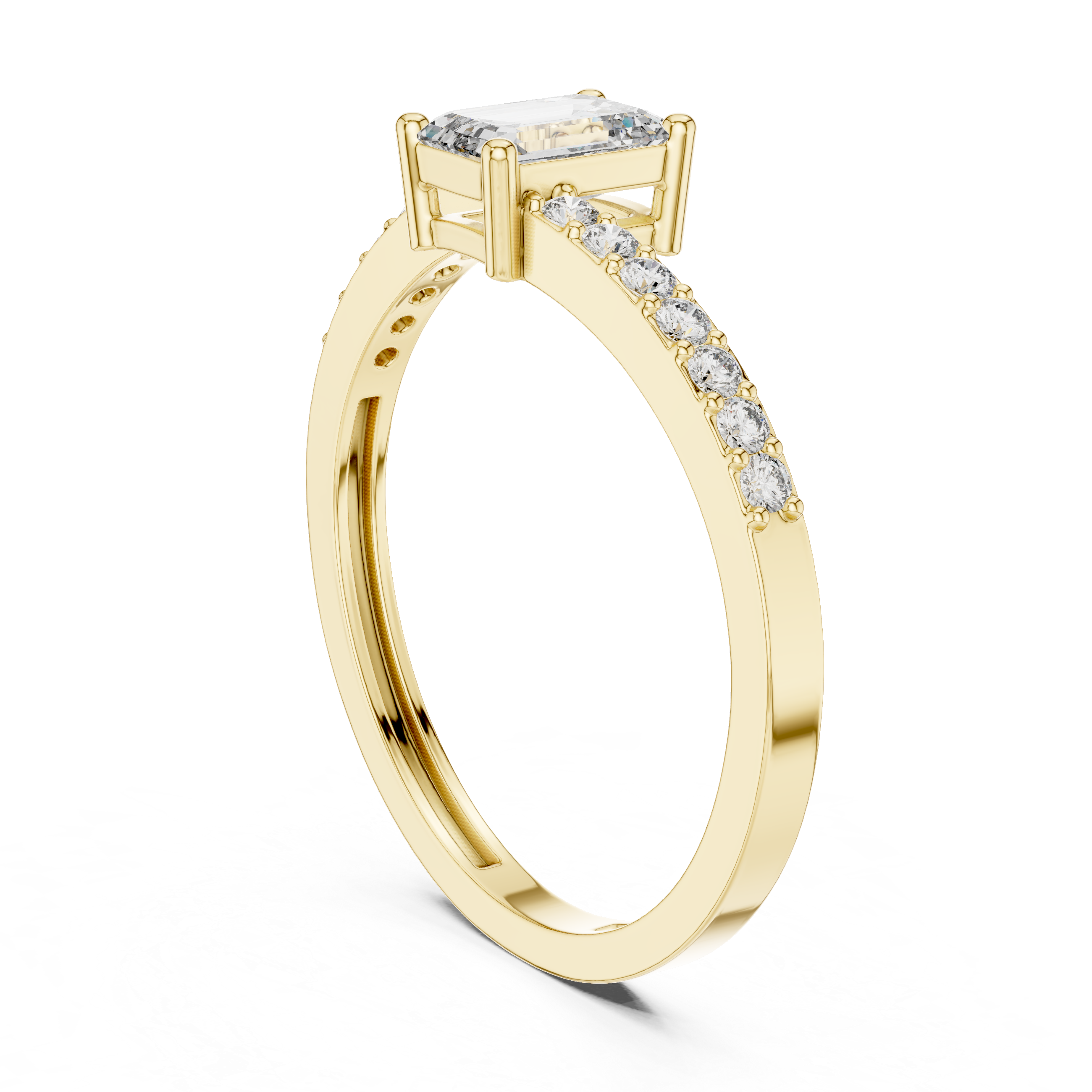 Emerald Cut Diamond Solitaire Ring with Pavé Shank