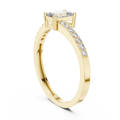 Emerald Cut Diamond Solitaire Ring with Pavé Shank