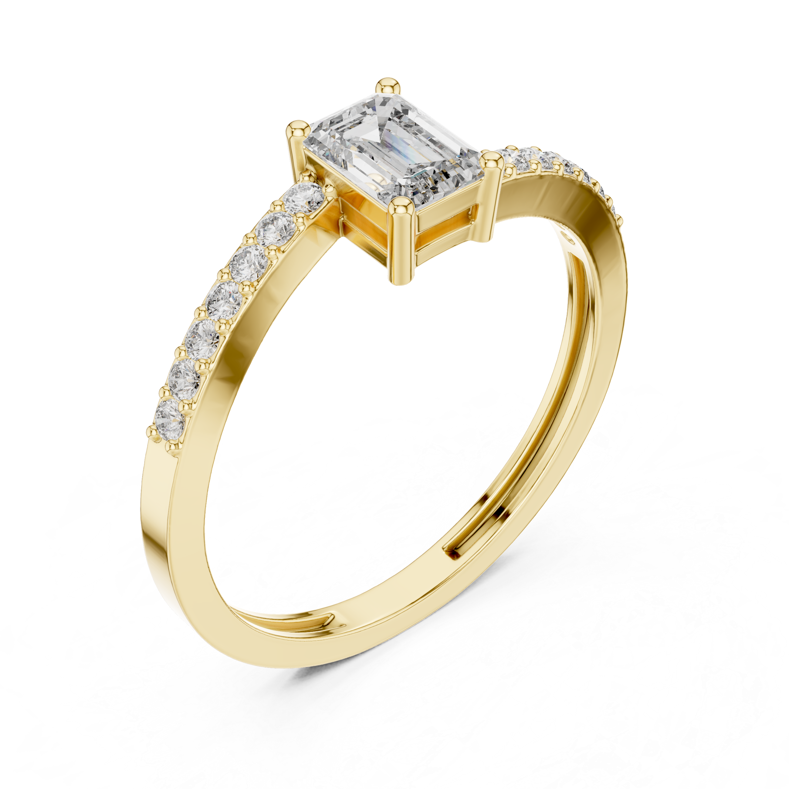 Emerald Cut Diamond Solitaire Ring with Pavé Shank