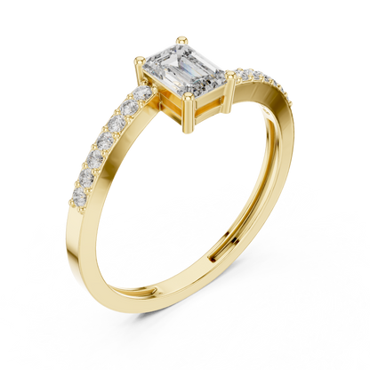 Emerald Cut Diamond Solitaire Ring with Pavé Shank