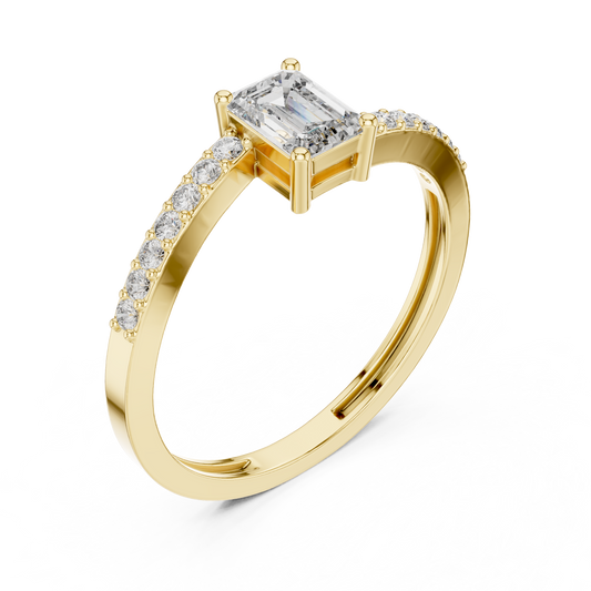 Emerald Cut Diamond Solitaire Ring with Pavé Shank