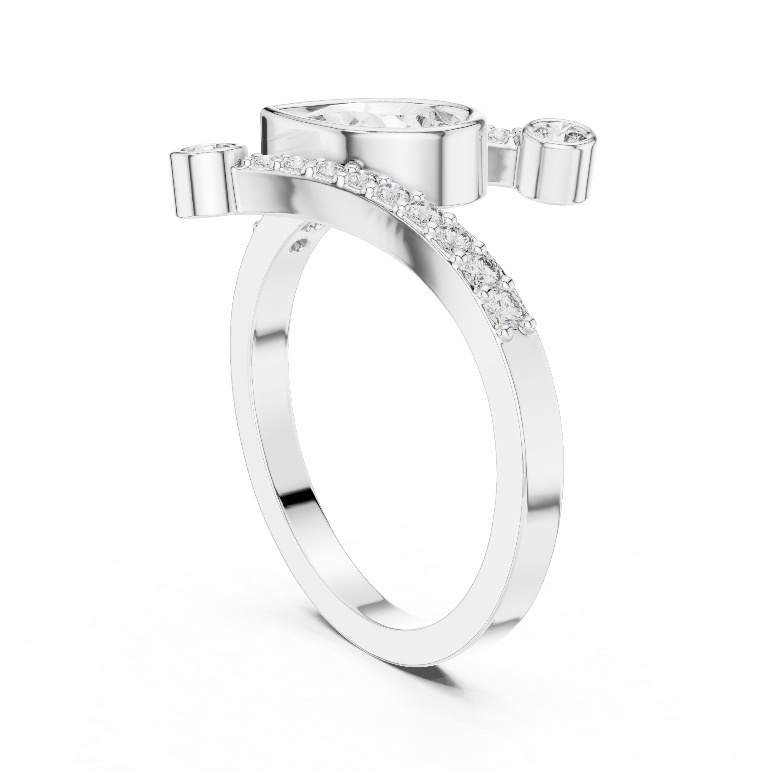 Pear Cut Bezel Bypass Diamond Ring