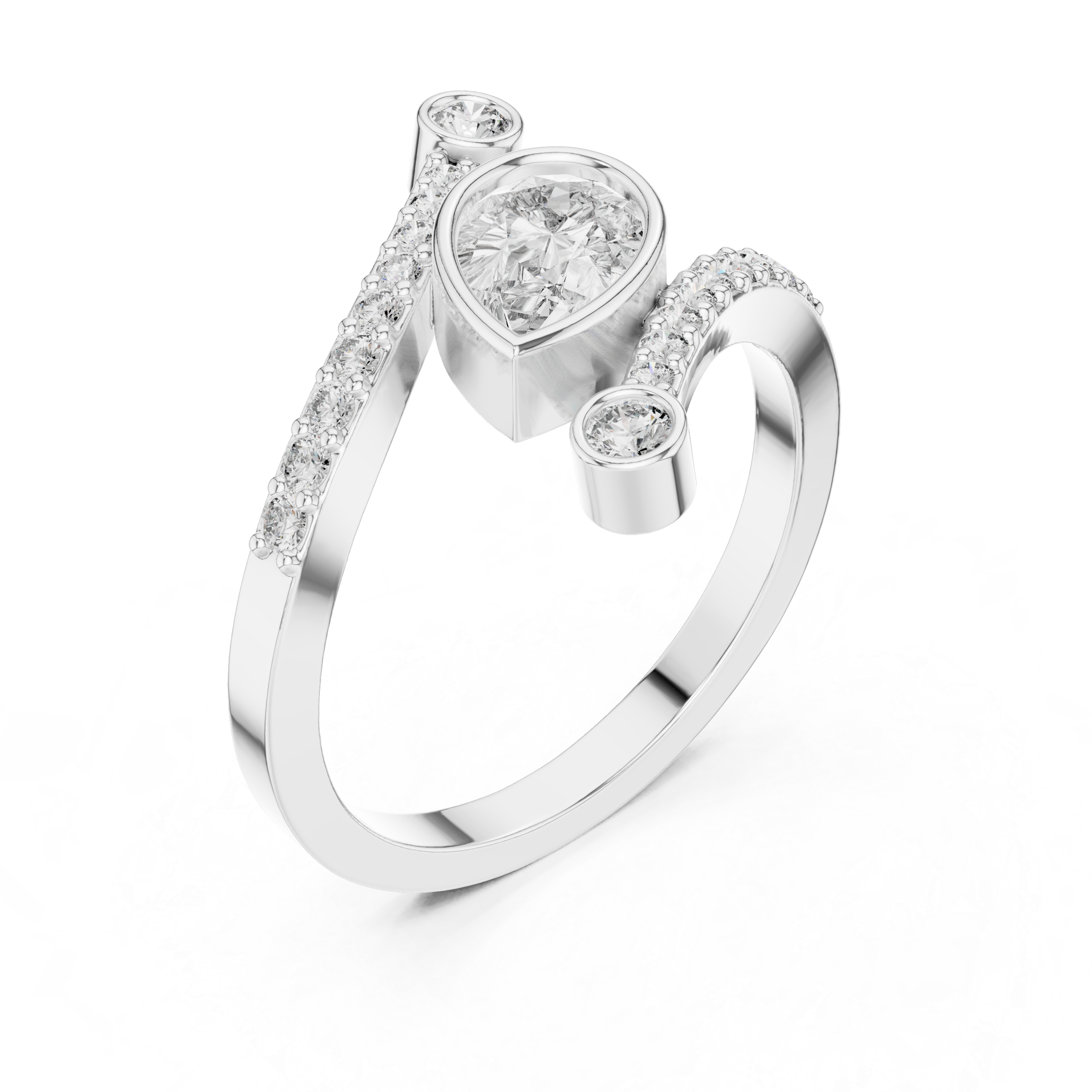 Pear Cut Bezel Bypass Diamond Ring