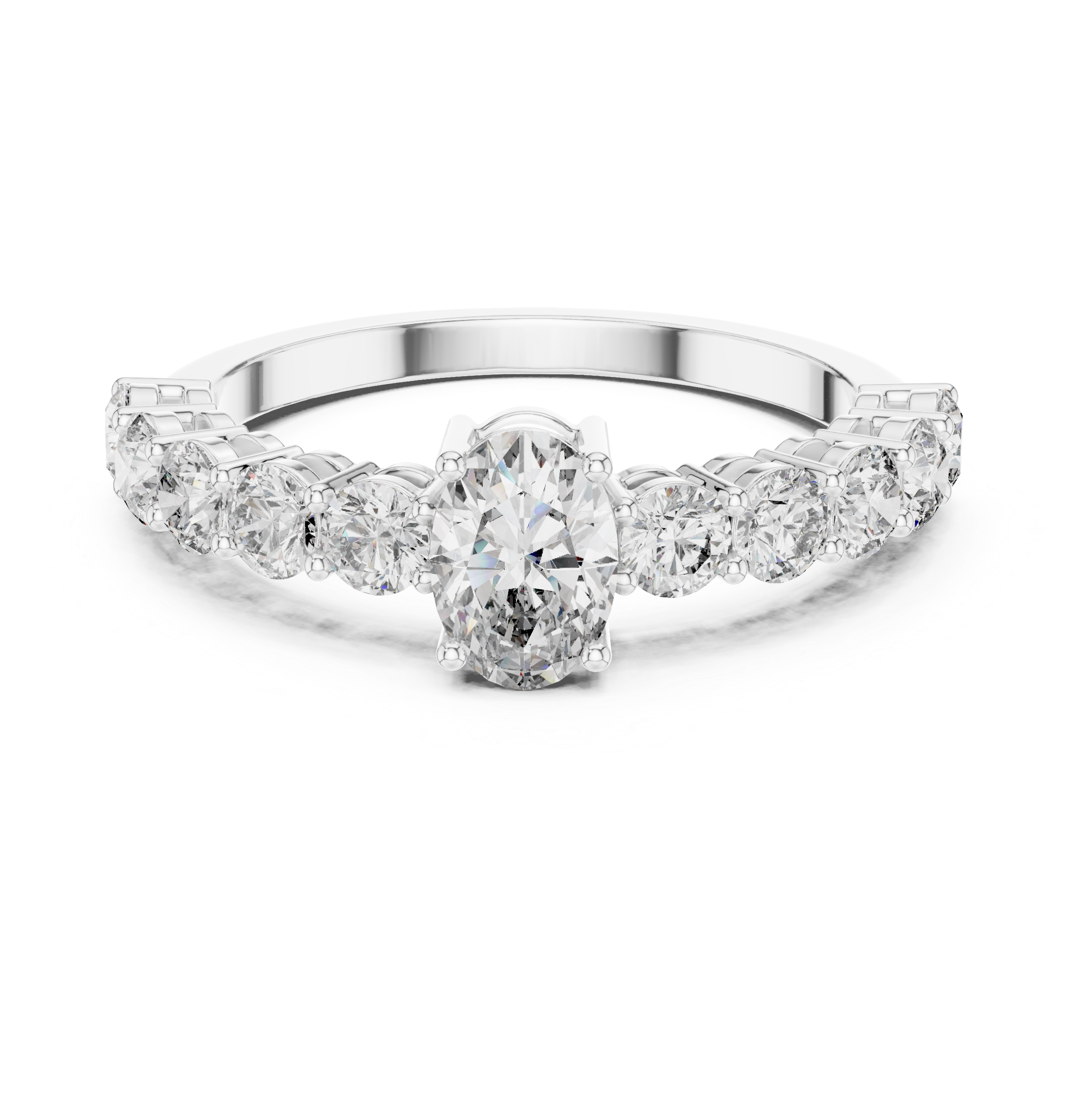 Classic Oval Solitaire Ring with Shared-Prong Diamond Band