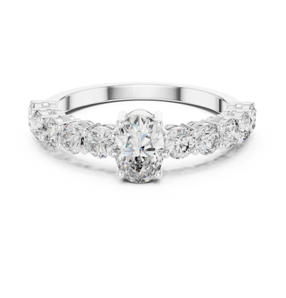 Classic Oval Solitaire Ring with Shared-Prong Diamond Band