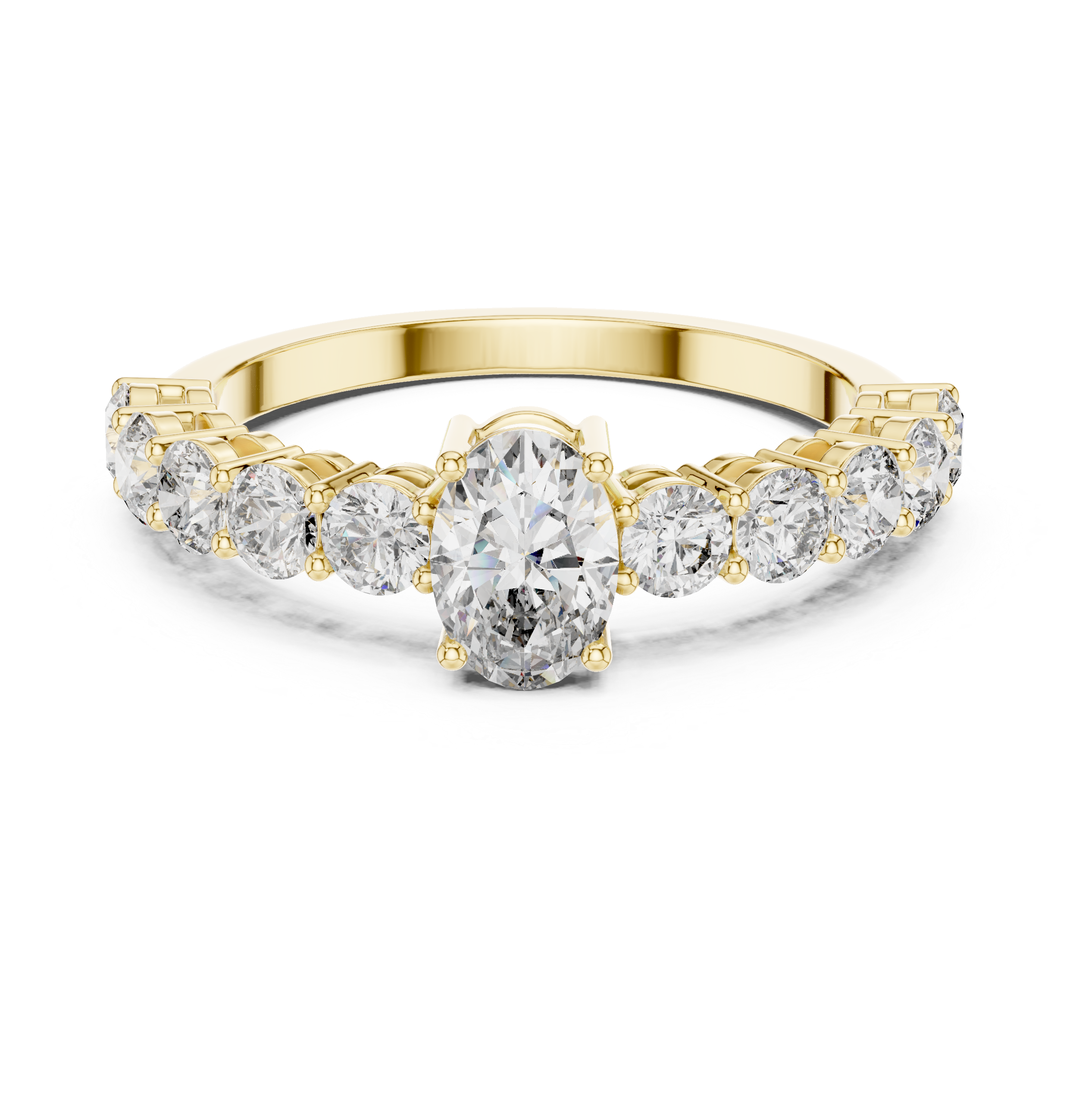 Classic Oval Solitaire Ring with Shared-Prong Diamond Band