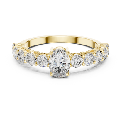 Classic Oval Solitaire Ring with Shared-Prong Diamond Band