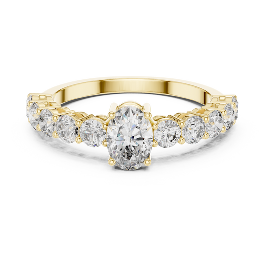 Classic Oval Solitaire Ring with Shared-Prong Diamond Band