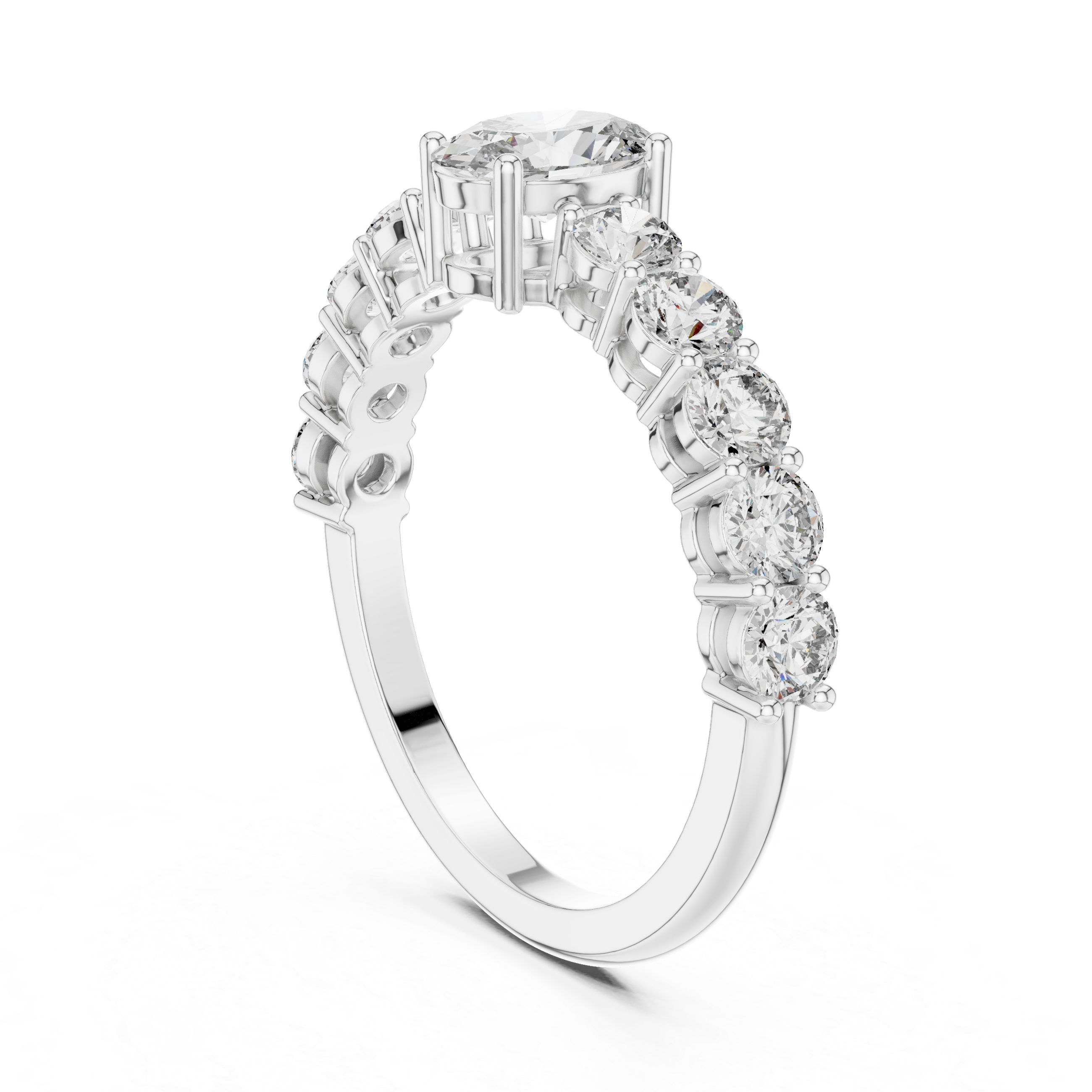 Classic Oval Solitaire Ring with Shared-Prong Diamond Band