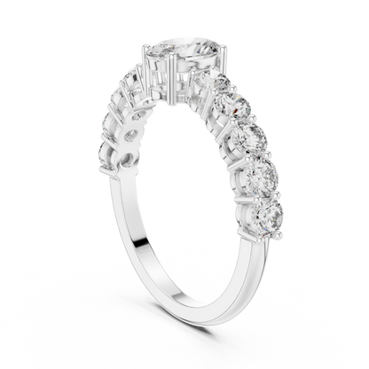 Classic Oval Solitaire Ring with Shared-Prong Diamond Band