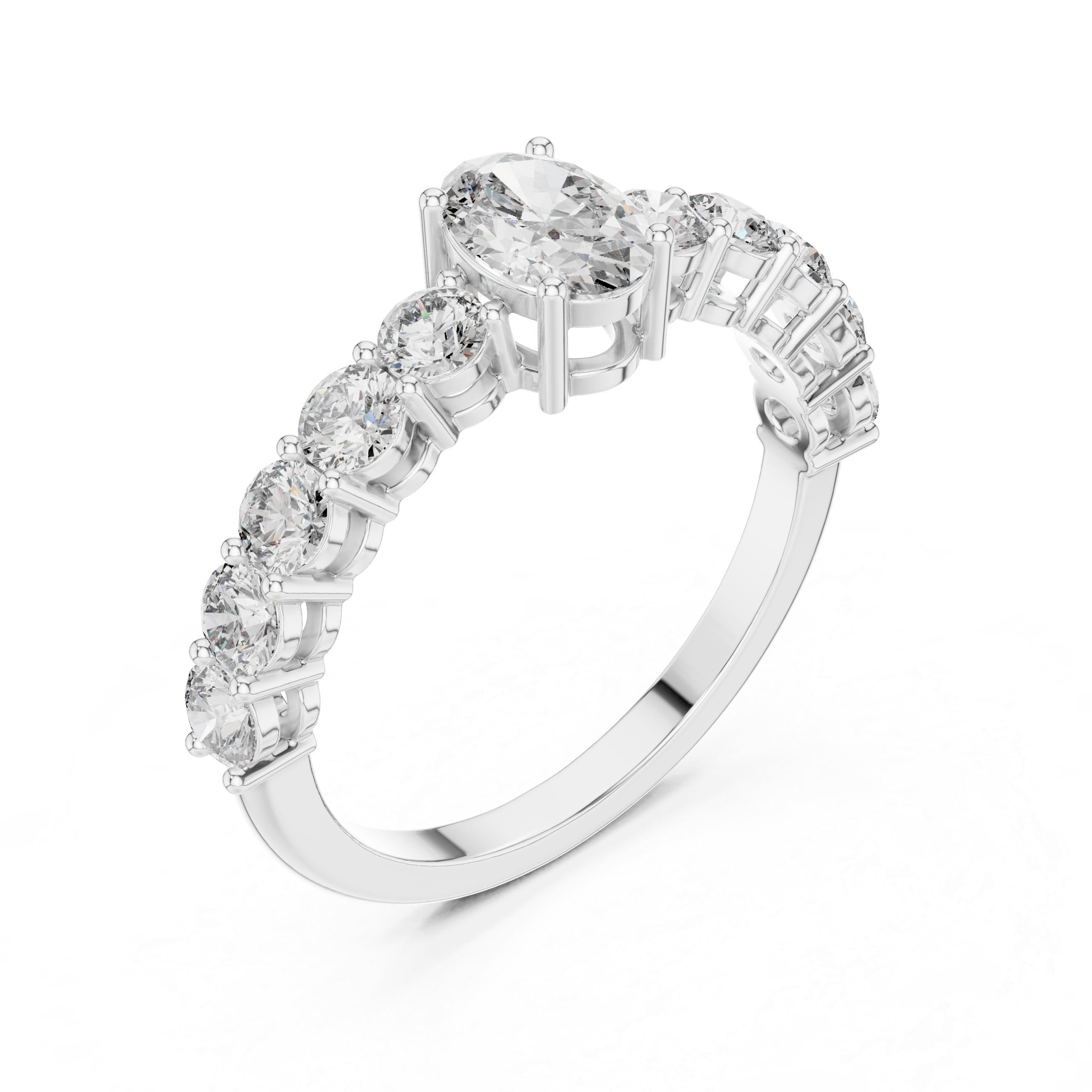 Classic Oval Solitaire Ring with Shared-Prong Diamond Band