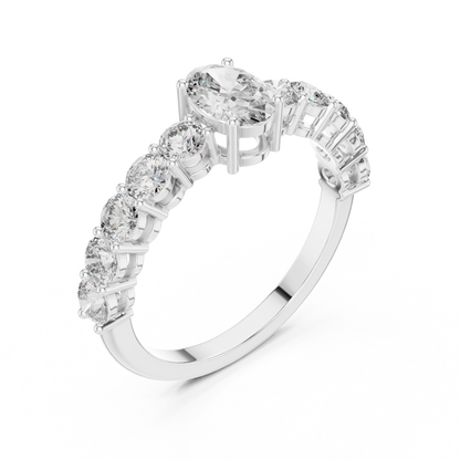 Classic Oval Solitaire Ring with Shared-Prong Diamond Band