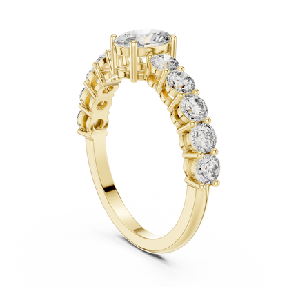 Classic Oval Solitaire Ring with Shared-Prong Diamond Band