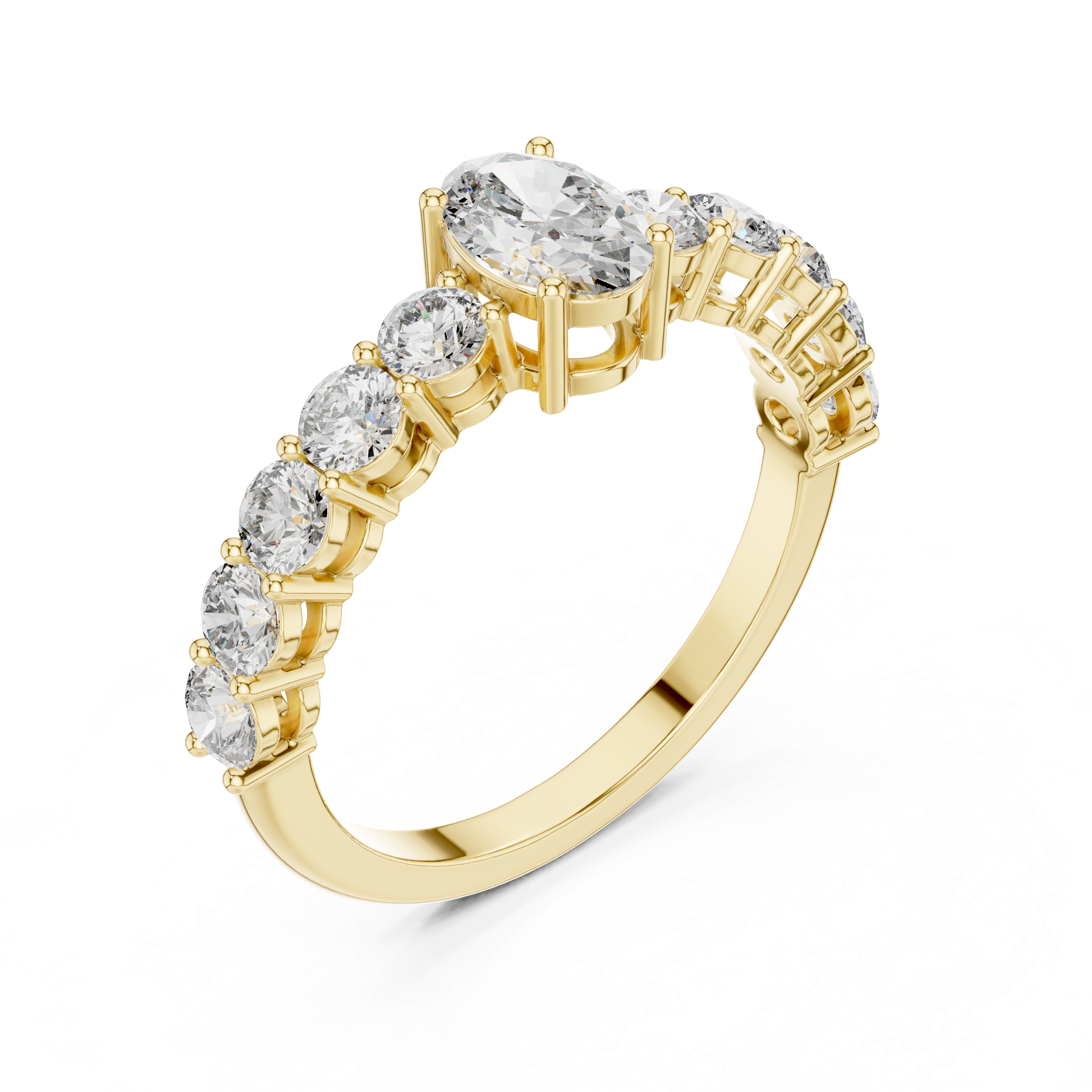 Classic Oval Solitaire Ring with Shared-Prong Diamond Band
