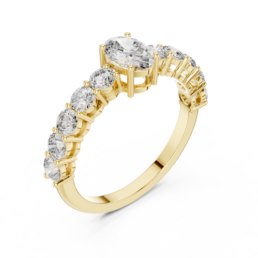 Classic Oval Solitaire Ring with Shared-Prong Diamond Band