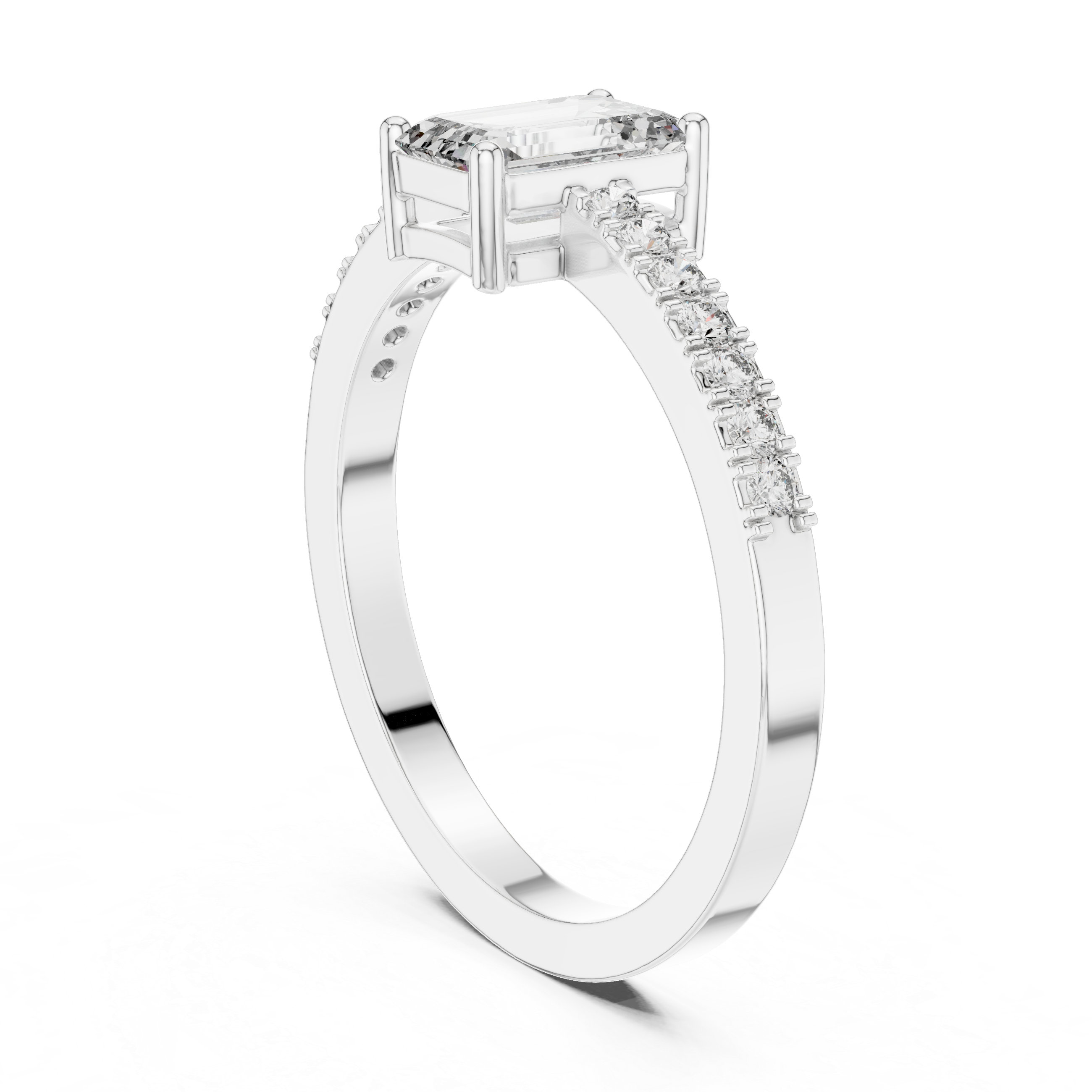 Classic Emerald Cut Pavé Engagement Ring