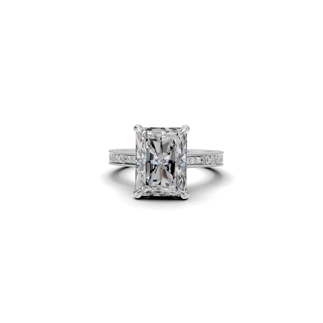 Radiant Cut Diamond Solitaire Ring with Vintage Filigree Band