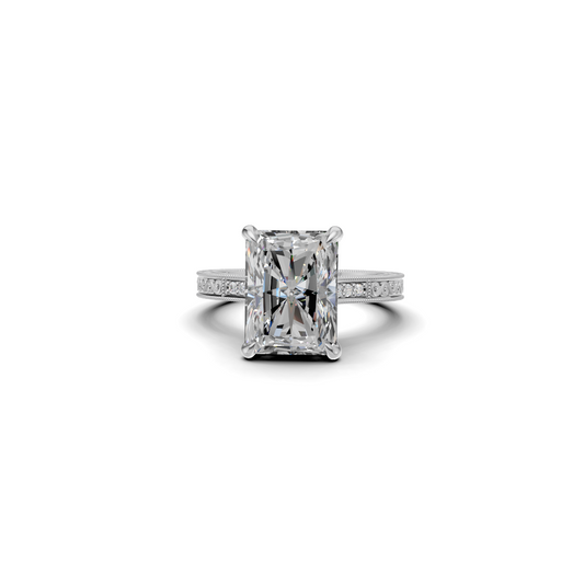 Radiant Cut Diamond Solitaire Ring with Vintage Filigree Band