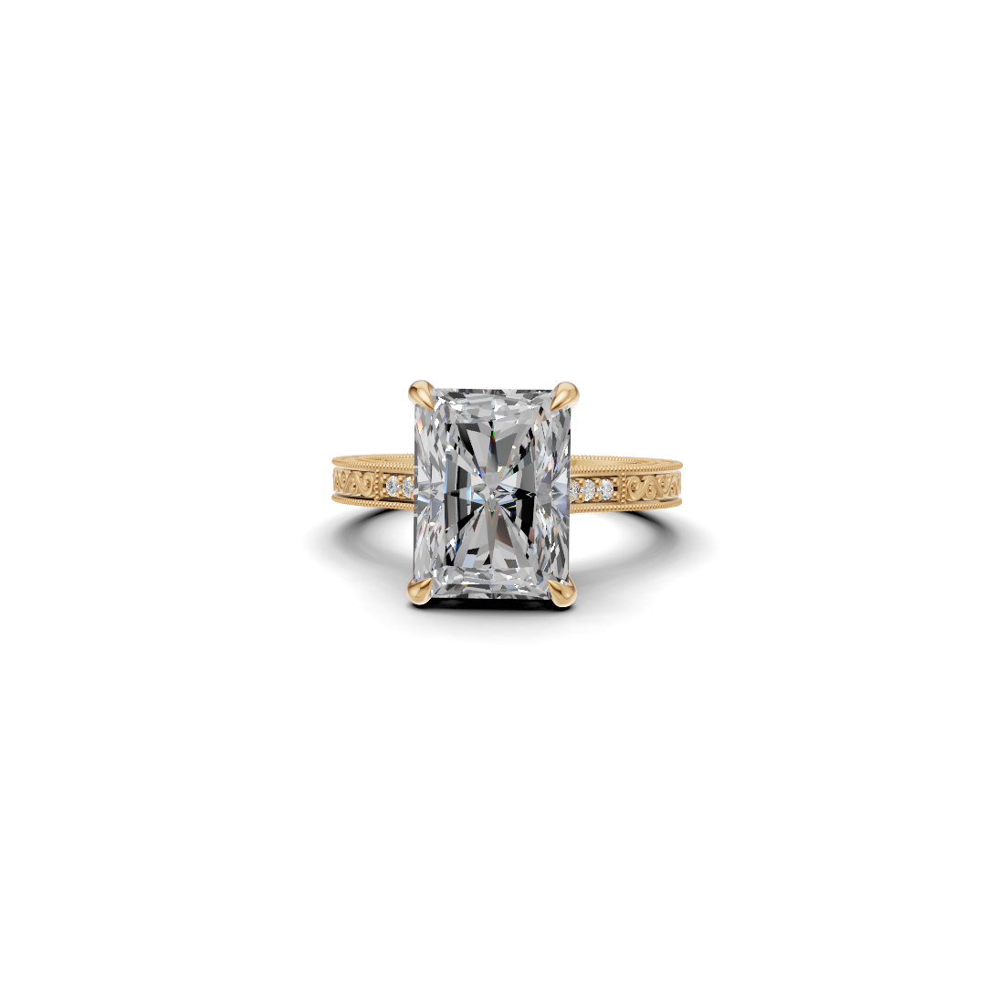 Radiant Cut Diamond Solitaire Ring with Vintage Filigree Band
