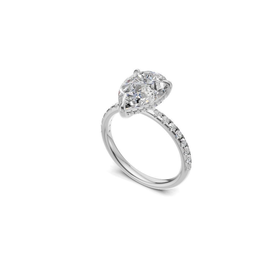Pear Cut Diamond Solitaire Ring with Micro-Pavé Band