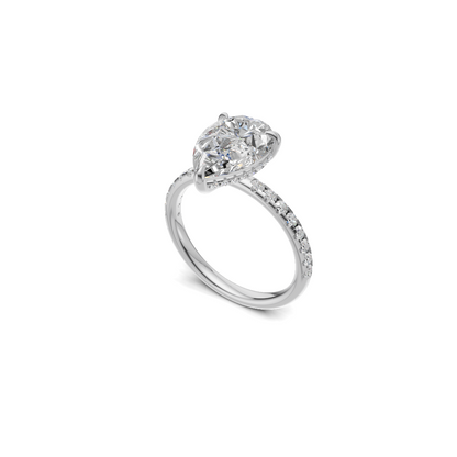 Pear Cut Diamond Solitaire Ring with Micro-Pavé Band