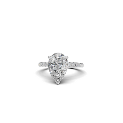 Pear Cut Diamond Solitaire Ring with Micro-Pavé Band