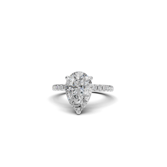 Pear Cut Diamond Solitaire Ring with Micro-Pavé Band