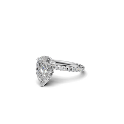 Pear Cut Diamond Solitaire Ring with Micro-Pavé Band