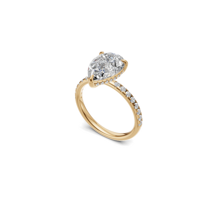 Pear Cut Diamond Solitaire Ring with Micro-Pavé Band
