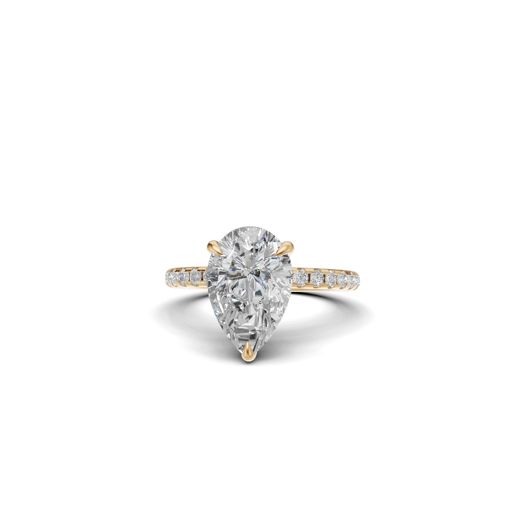 Pear Cut Diamond Solitaire Ring with Micro-Pavé Band