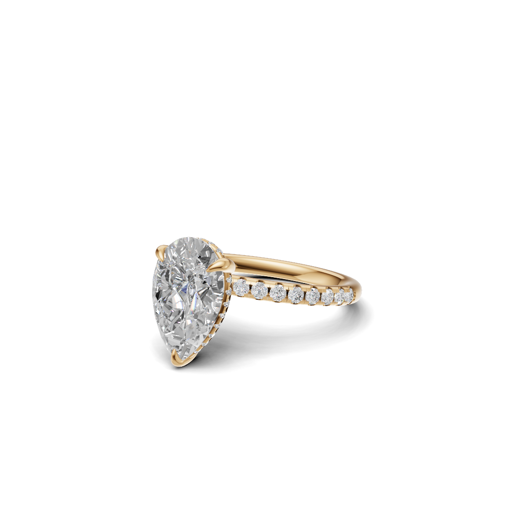 Pear Cut Diamond Solitaire Ring with Micro-Pavé Band