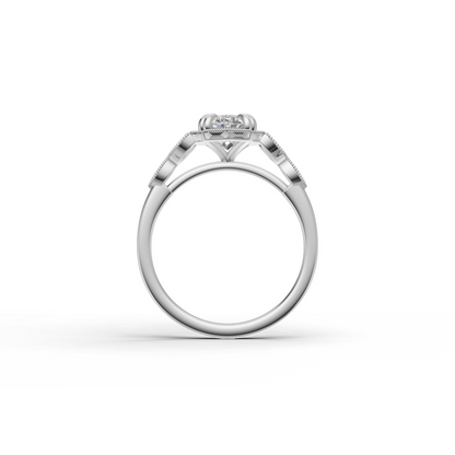 Oval Solitaire Diamond Ring with Marquise Leaf Shoulders
