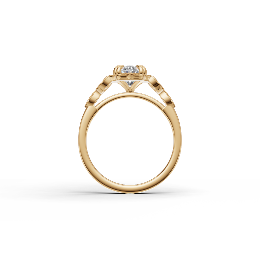 Oval Solitaire Diamond Ring with Marquise Leaf Shoulders
