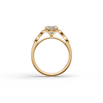 Oval Solitaire Diamond Ring with Marquise Leaf Shoulders