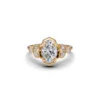 Oval Solitaire Diamond Ring with Marquise Leaf Shoulders